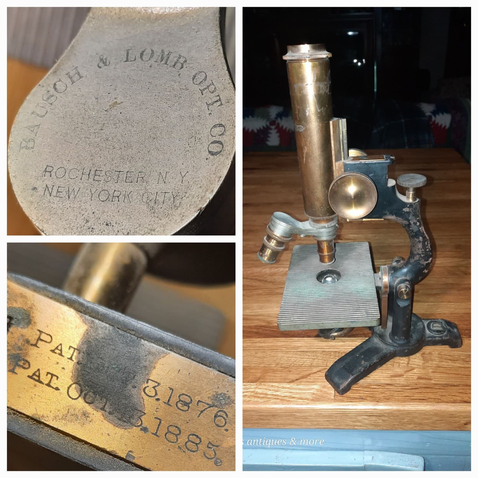 Rare Antique BAUSCH & LOMB Brass Iron Physician's Microscope Patented 1876