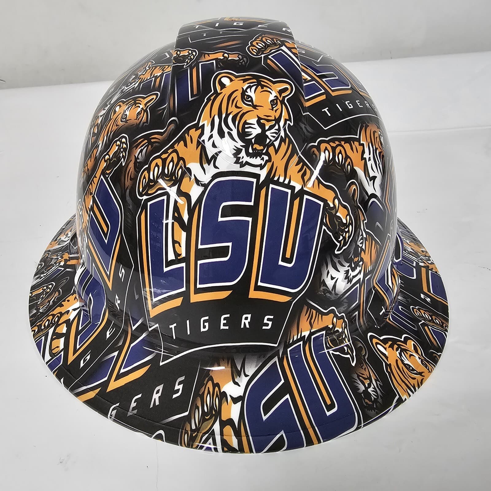 full brim hard hat custom hydro dipped IN LSU TIGERS  LOUISIANA STATE UNIVERSITY