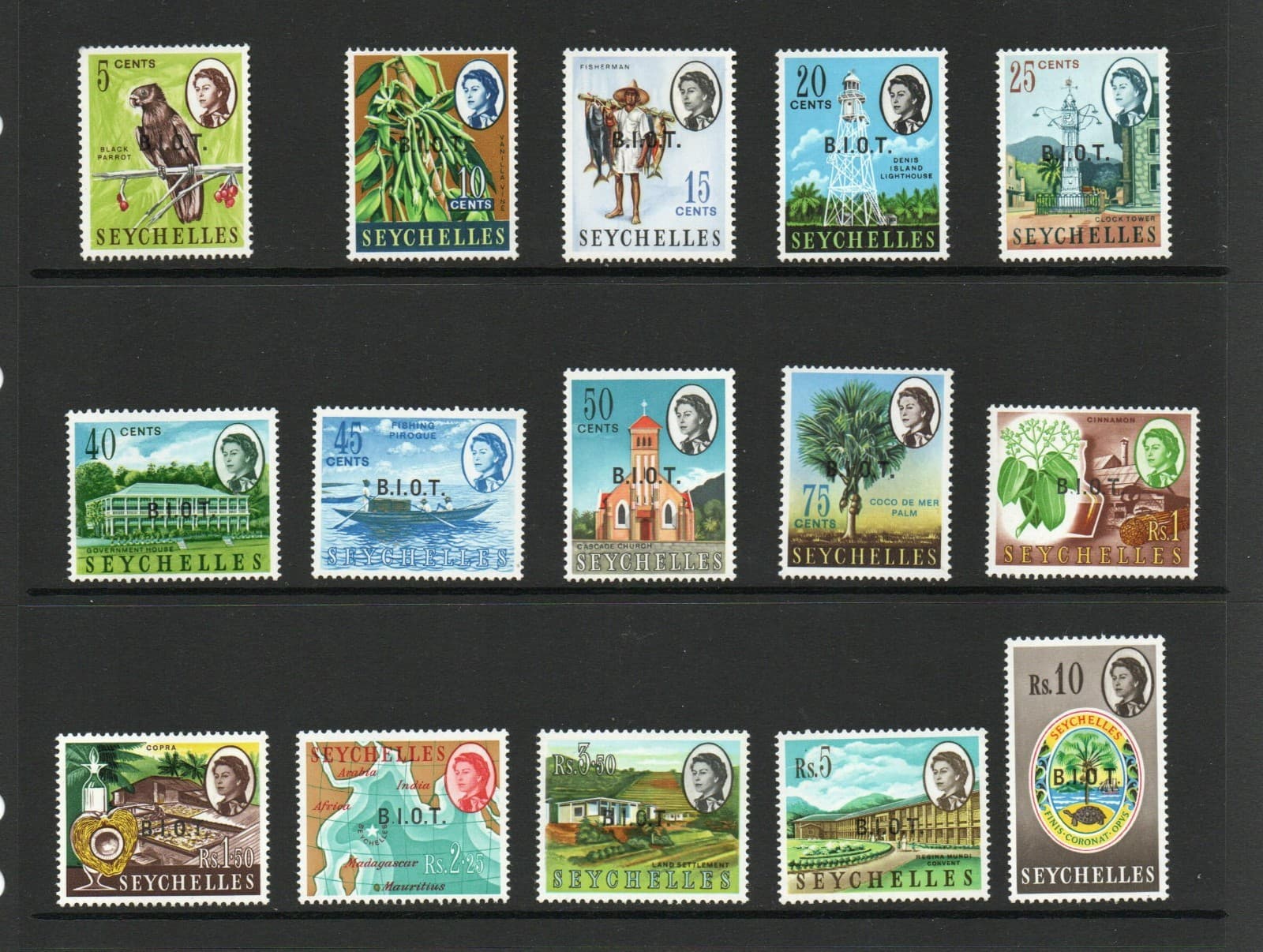 B.I.O.T. SG 1-15 1968 DEFINITIVE SET MNH