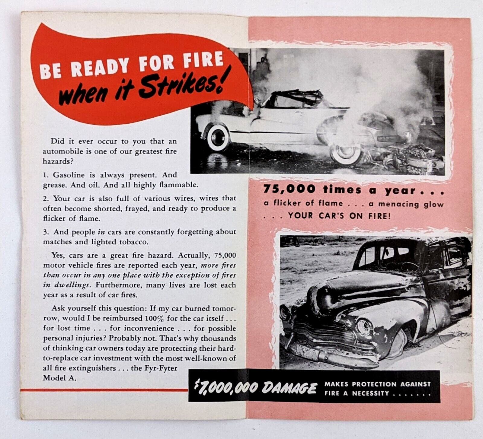1950s Fyr Fyter Model A Fire Extinguisher Car Automobile Vintage Ad Pamphlet  2