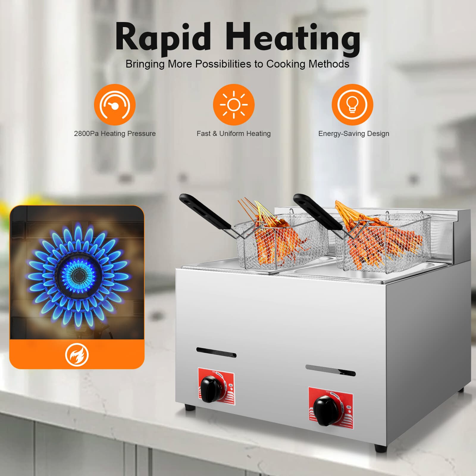 Two Basket Commercial Deep Fryer 12L Liquefied Gas Use Counter Top 560*470*470mm 6