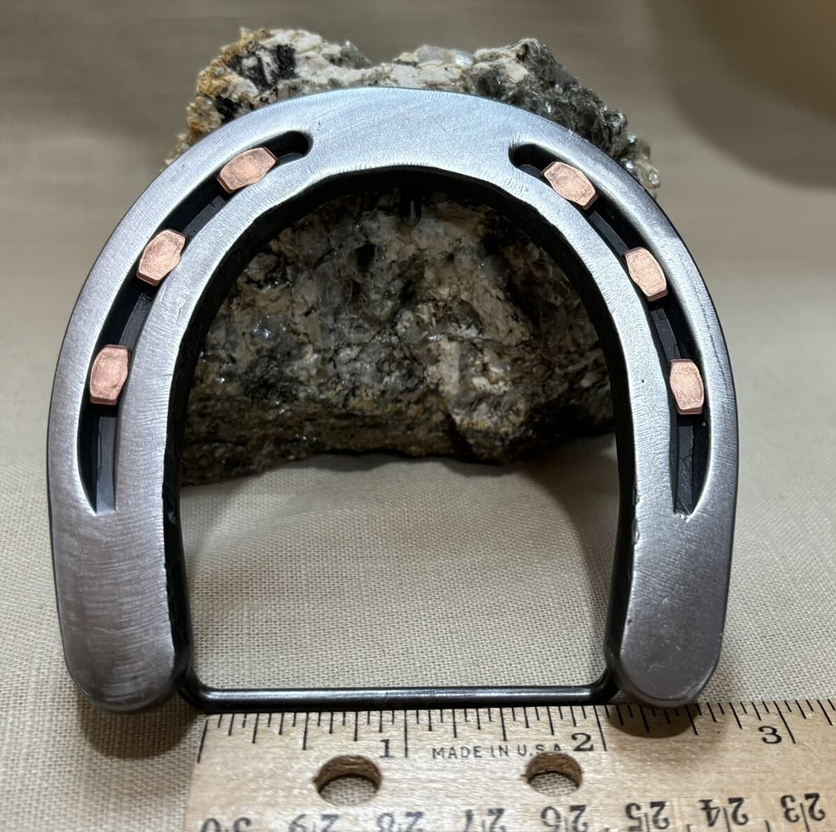 Western Style Cowboy-Cowgirl Rodeo 2” Belt Buckle Steel Horseshoe, Copper Nails 4