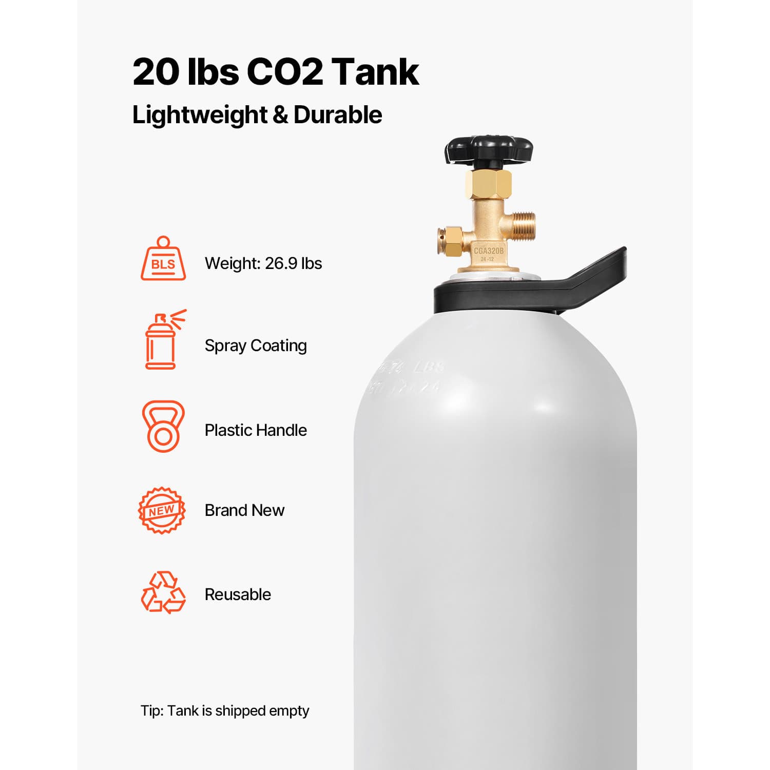 CO2 Tank 20 lbs New Aluminum Alloy Gas Cylinder with Siphon Tube DOT Approved 2