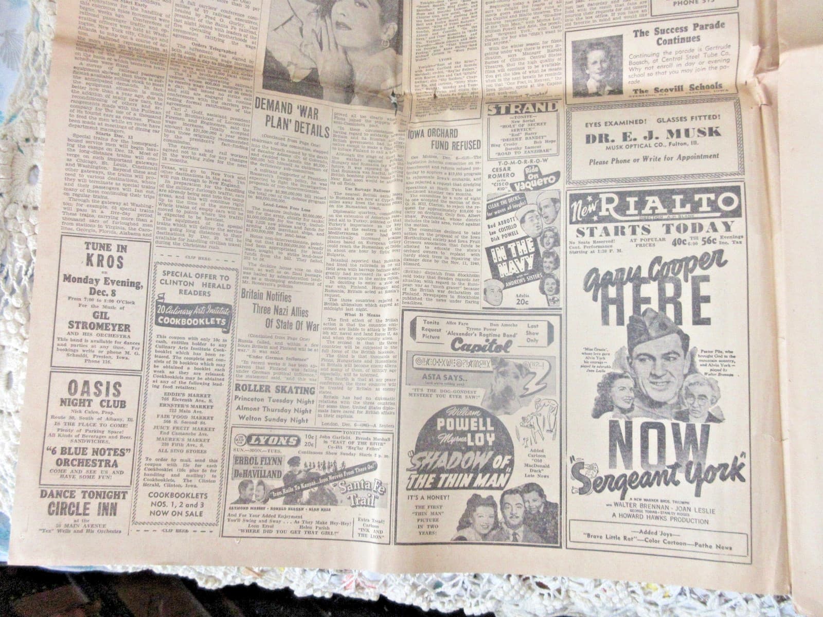 Newspaper WW2 Clinton Hearald Iowa 12/6/1941 "JAPS HOSTILE " PRE-PEARL HAROR 4