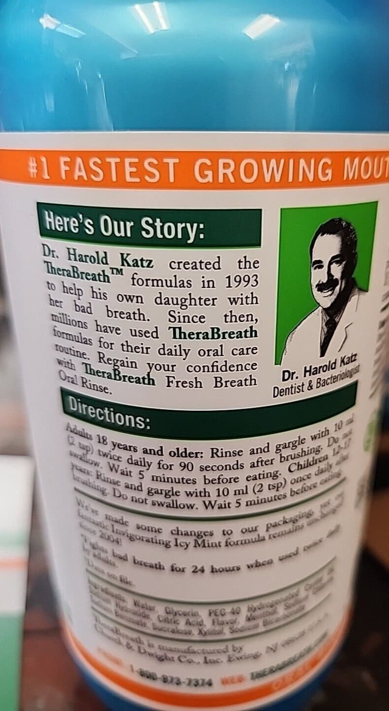 Therabreath Fresh Breath Mouthwash, Icy Mint Flavor/Pack of 2 bottles/16fl.oz x2 3