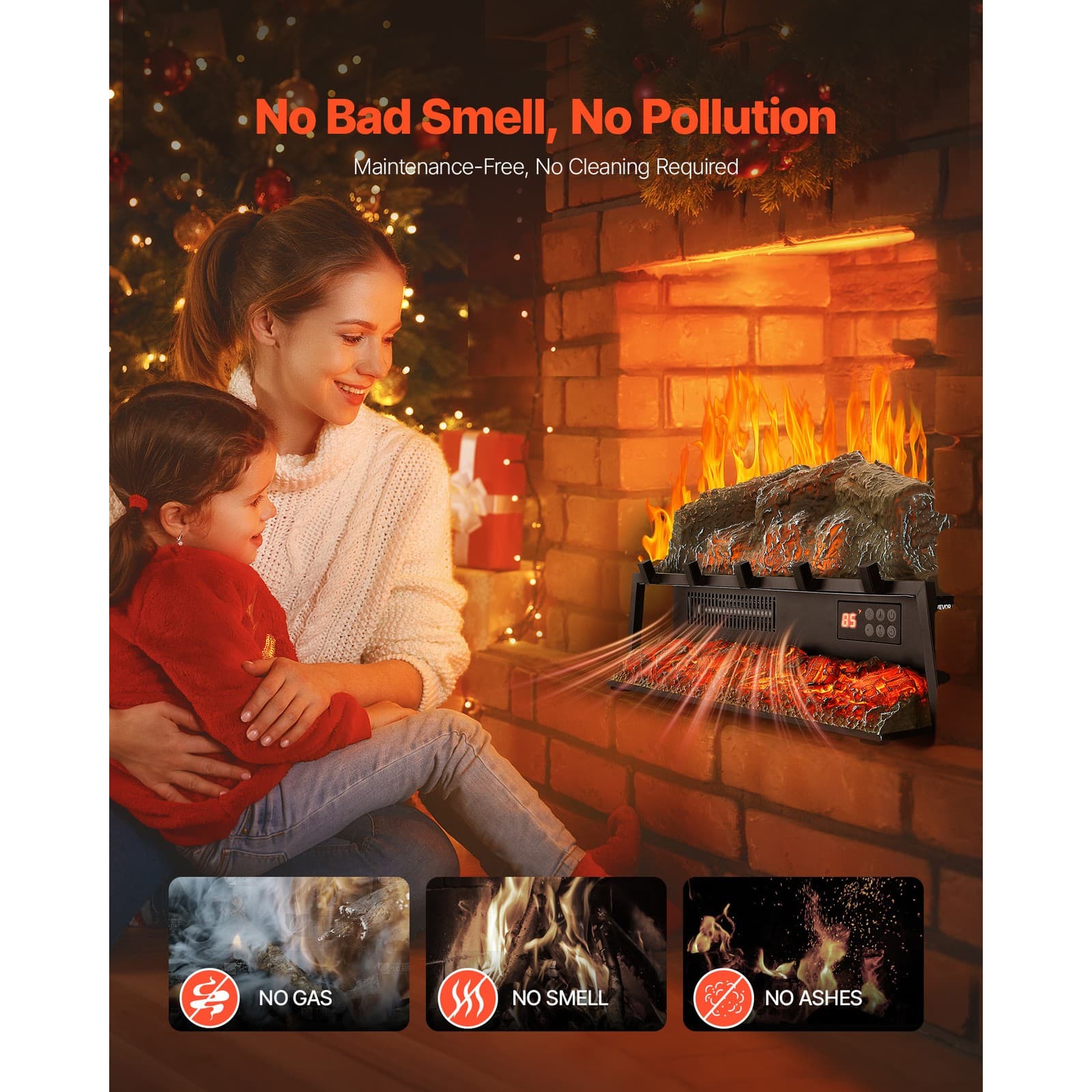 25 Inch Electric Fireplace Log Heater with Crackling Sound Timer Remote 6