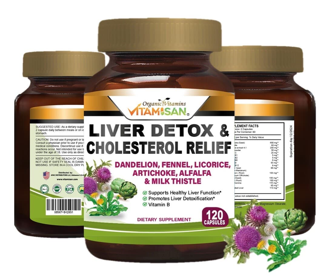 Liver Cleanse Detox Milk Thistle Extracts Silymarin, Artichoke, Dandelion, Vit B 3