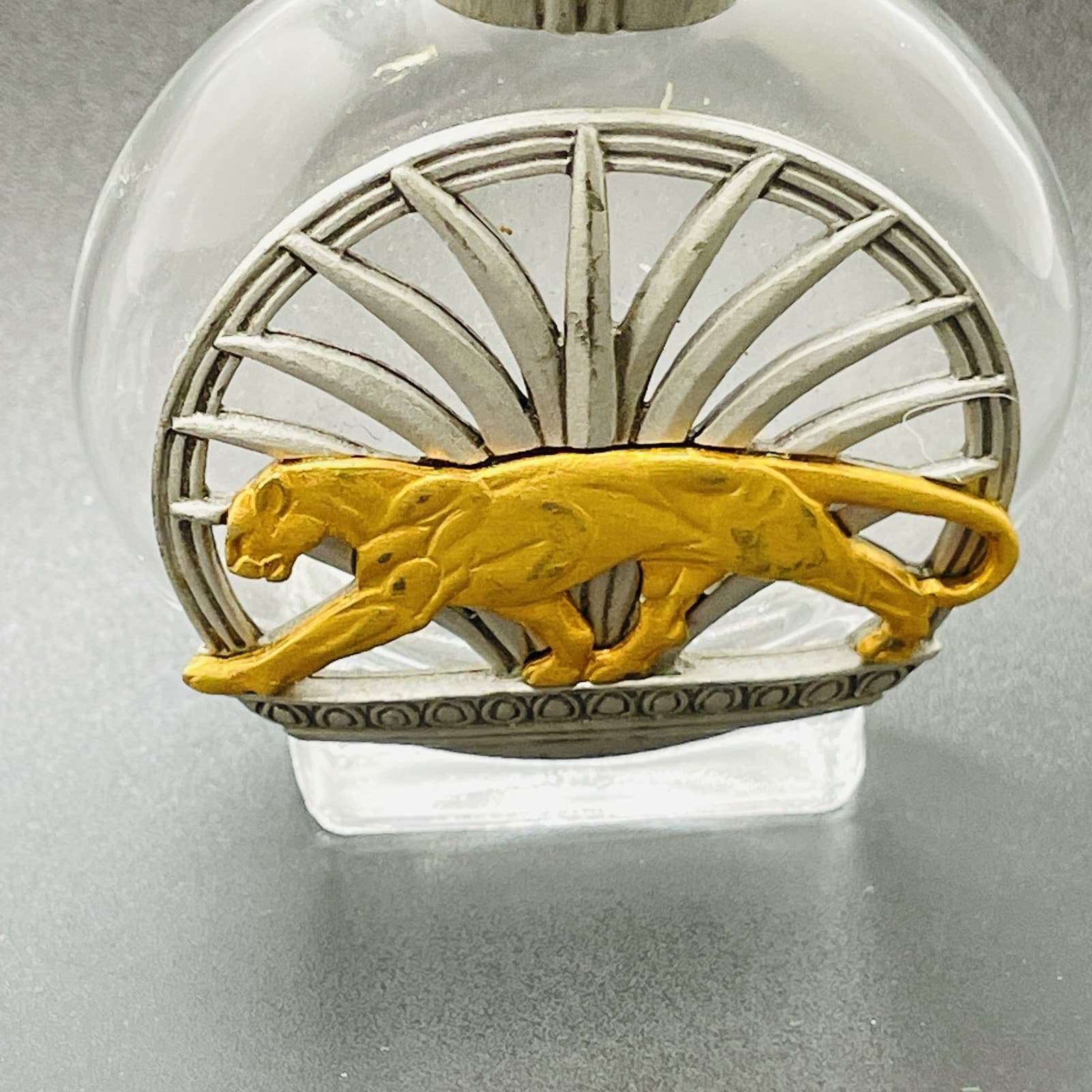 Vintage J.J. Jonette Pewter Perfume Bottle with Gold Tone Panther HTF 6