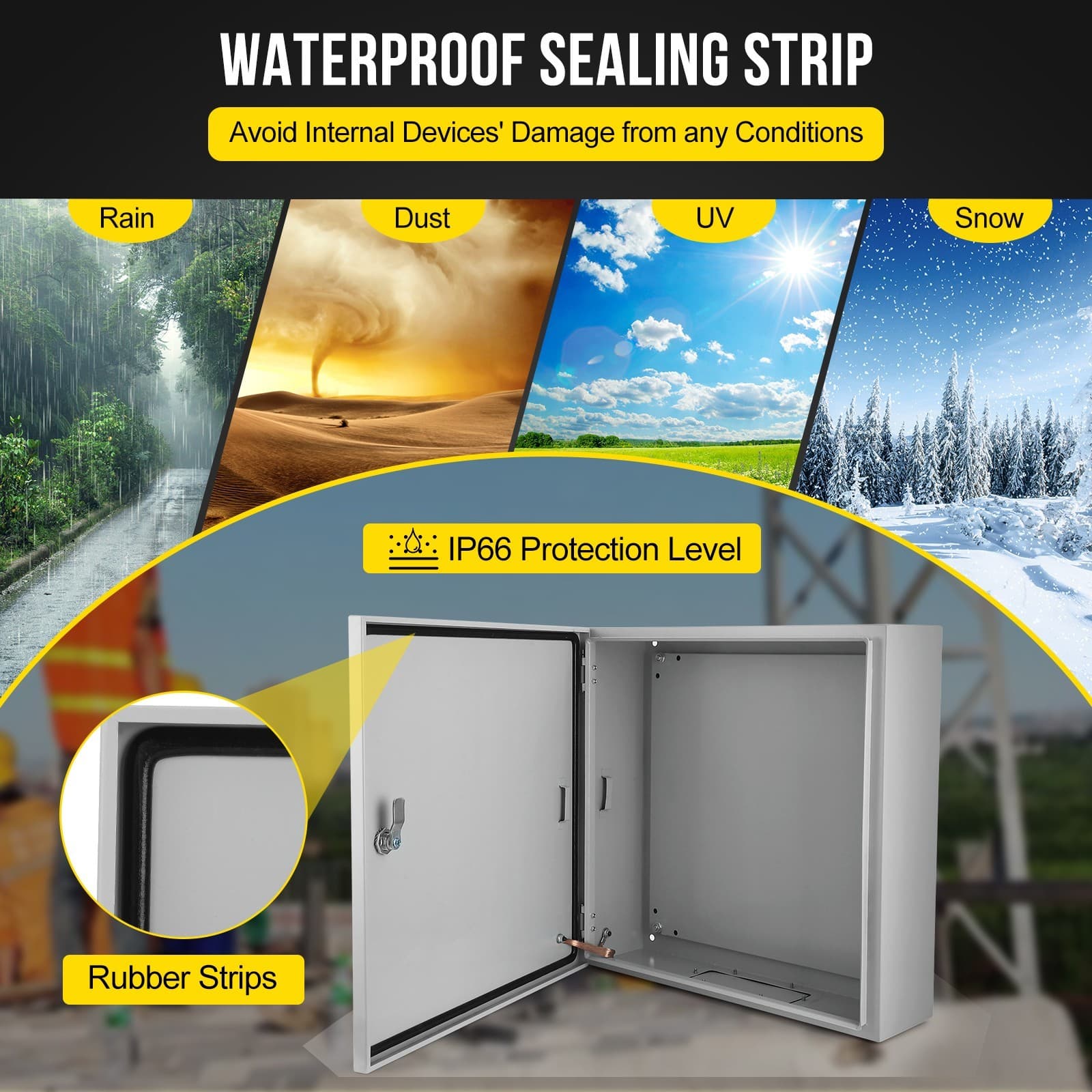 24"Lx24"Hx12"W, IP66 Steel Electrical Enclosure Box with Lock & Waterproof Seal 4