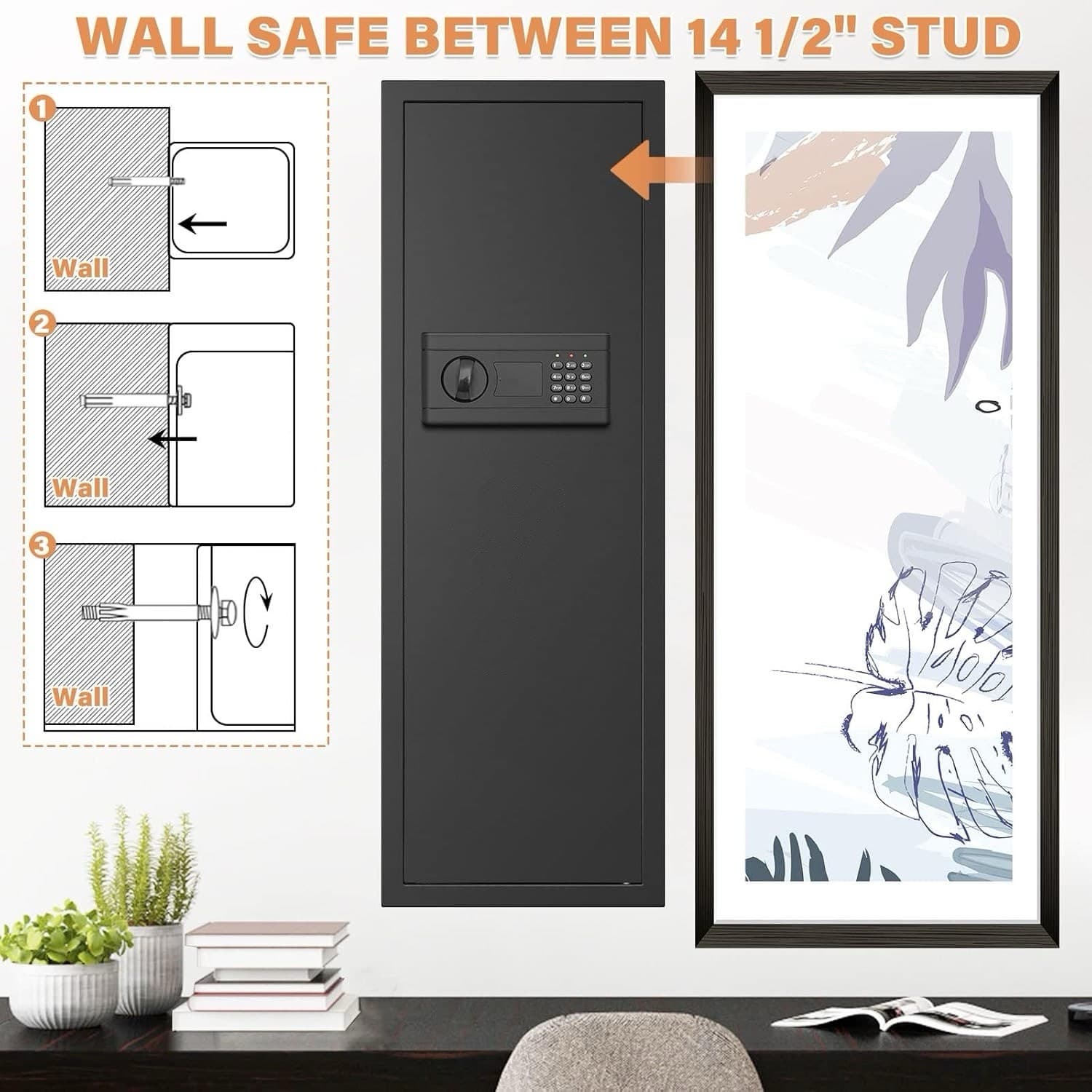 43.3”inch Tall Fireproof Wall Safes Between the Studs, with Combination Lock 3