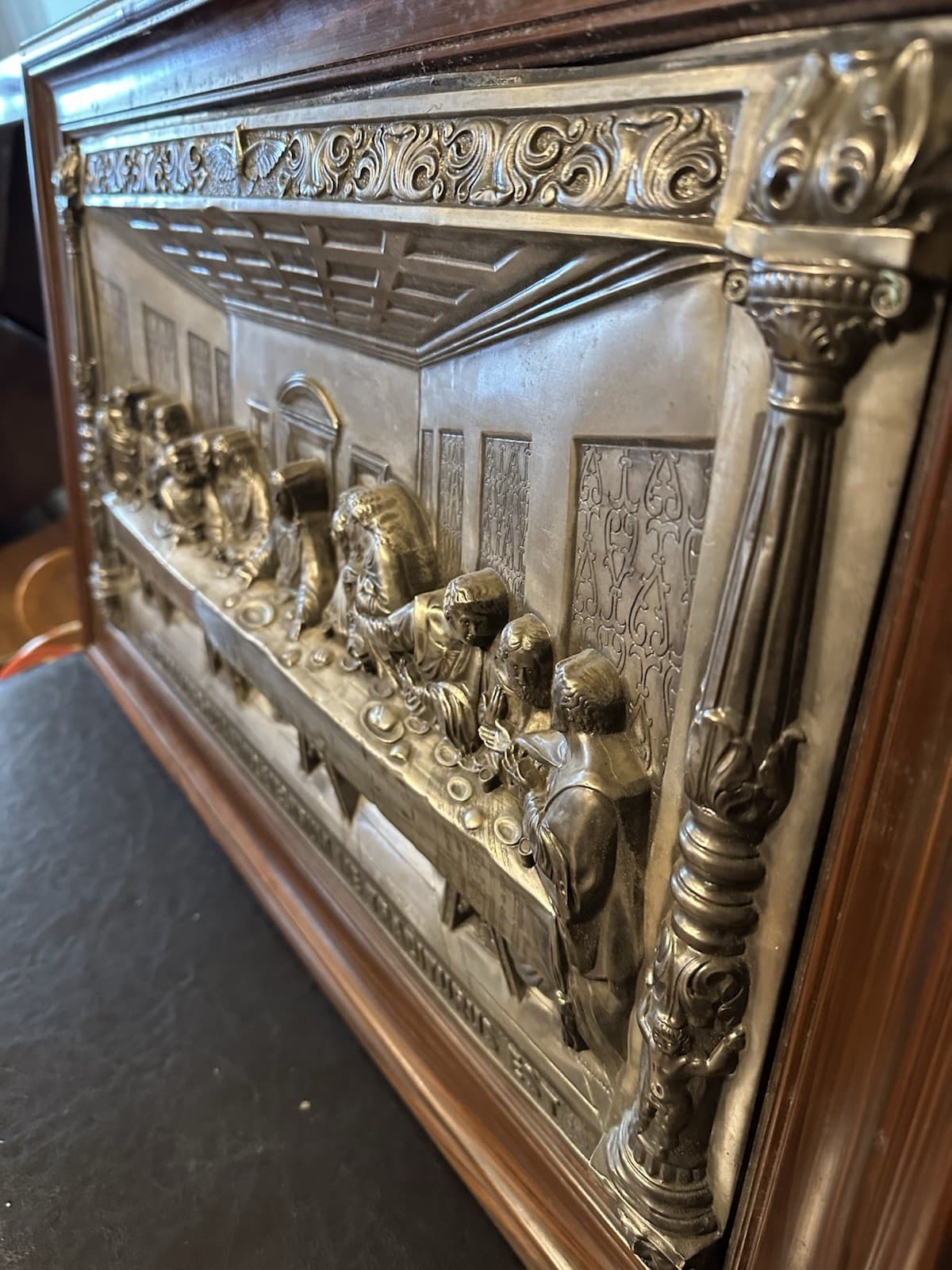 Antique M. Registrado Framed Metal Relief The Last Supper 2