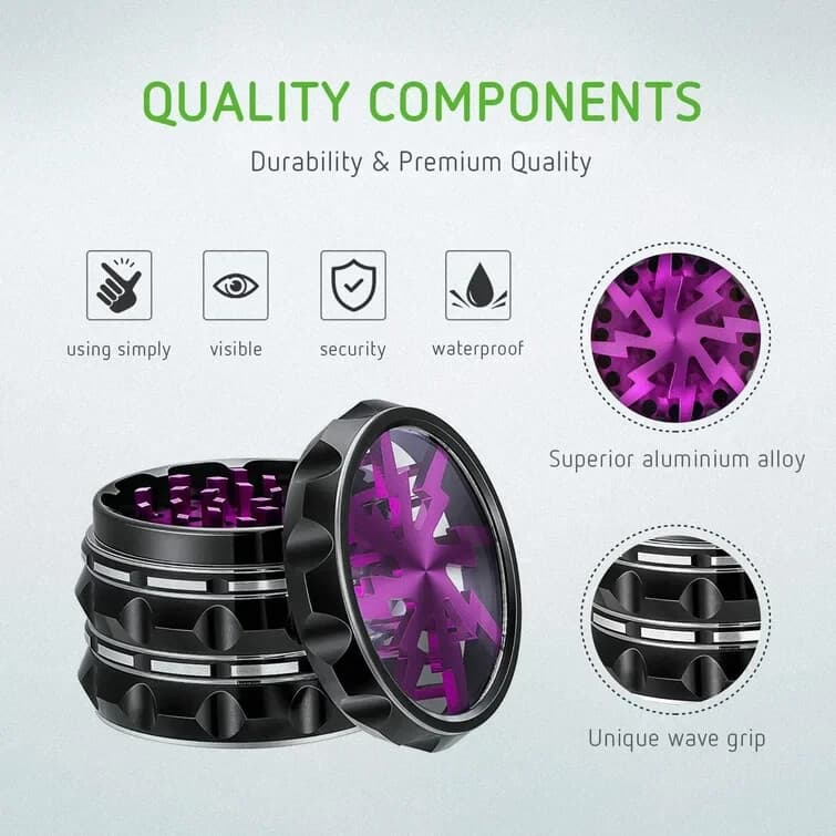 2.5" Aluminum Herb/Spice Grinder with Clear Top, Black and Purple  5