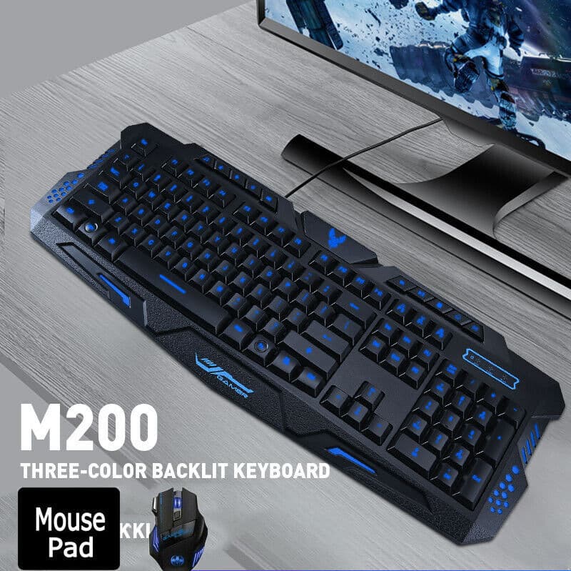Wired Mechanical Keyboard and Mouse Combo QWERTY Layout Gaming LED Light Backlit 4