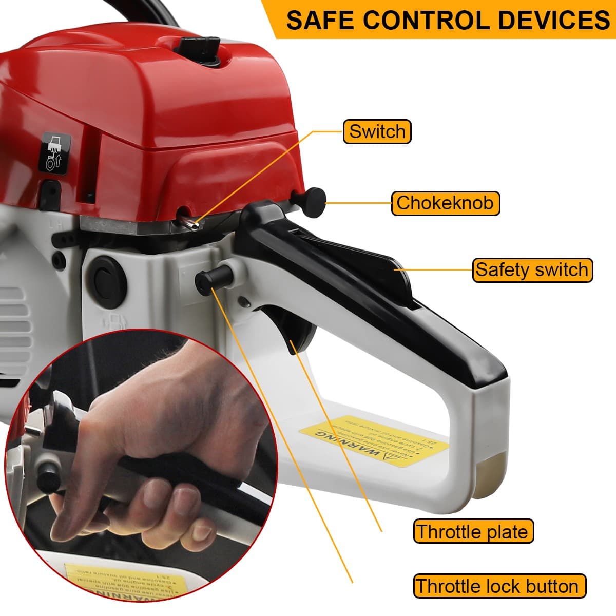 2-Stroke Gasoline Chainsaw 52 CC 20" Bar Power Engine Wood Cutting Gas Chain Saw 3