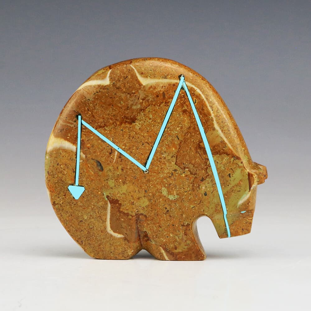 NATIVE AMERICAN ZUNI MADAGASCAR SEA URCHIN FOSSIL BEAR FETISH KENRIC LAIWAKETE 2