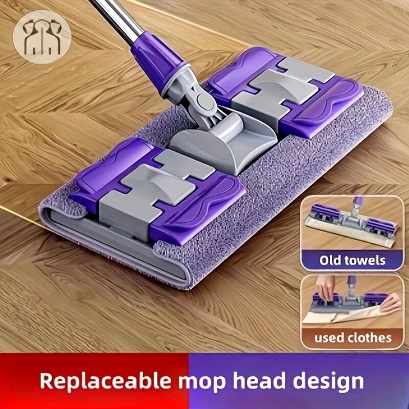 Extra Large Stainless Steel Flat Mop Set 2 Reusable Pads for Home Cleaning
