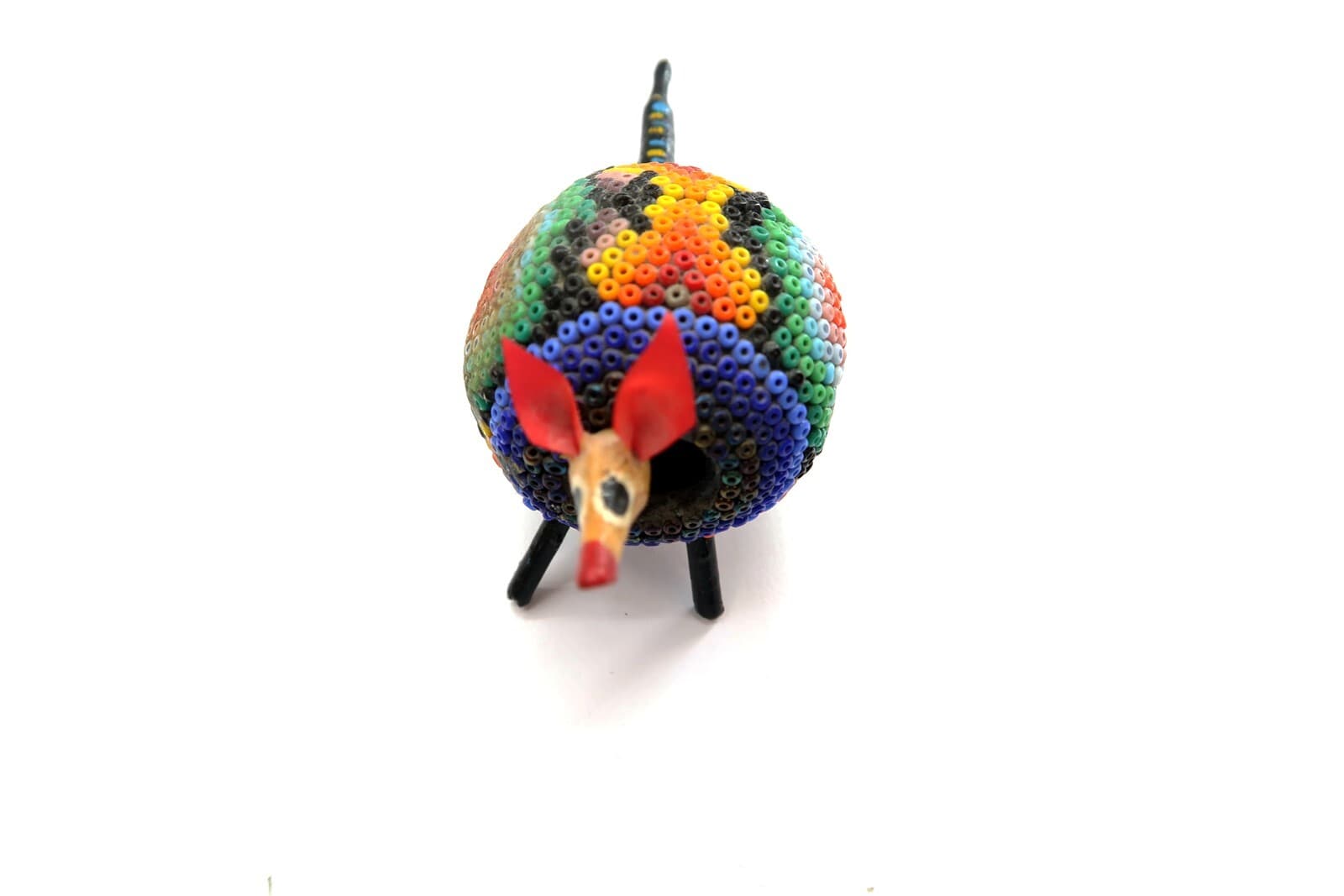 Peruvian Ornate Beaded Gourd Folk Art from Peru BOWL and Dog NODDER  6