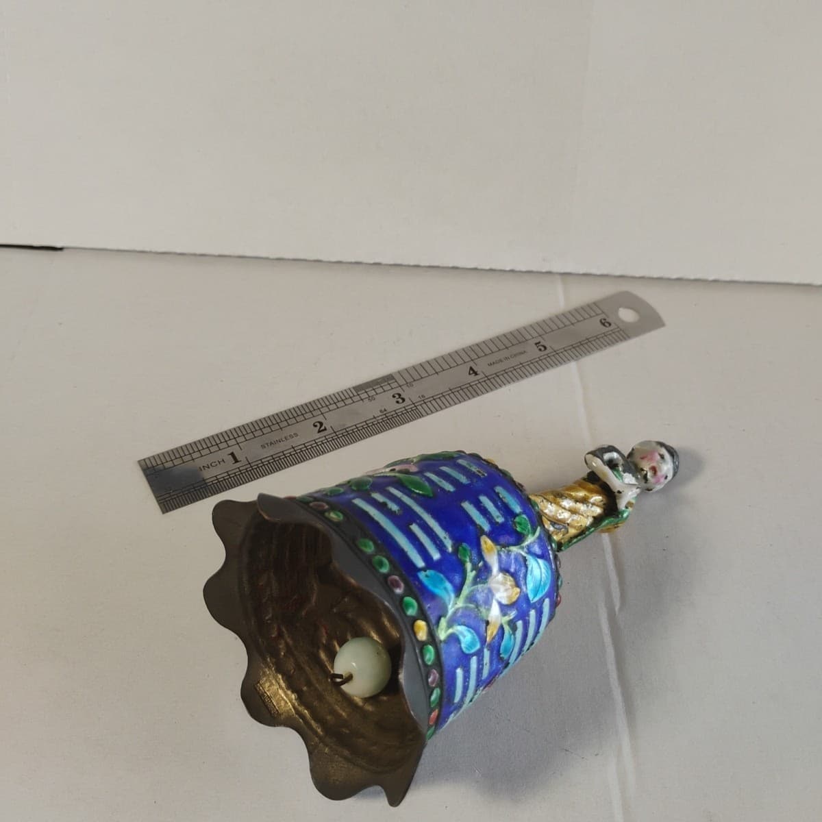 Antique Qing Chinese Enamel Bell ~ Taoist Immortal Figure B11 7 5