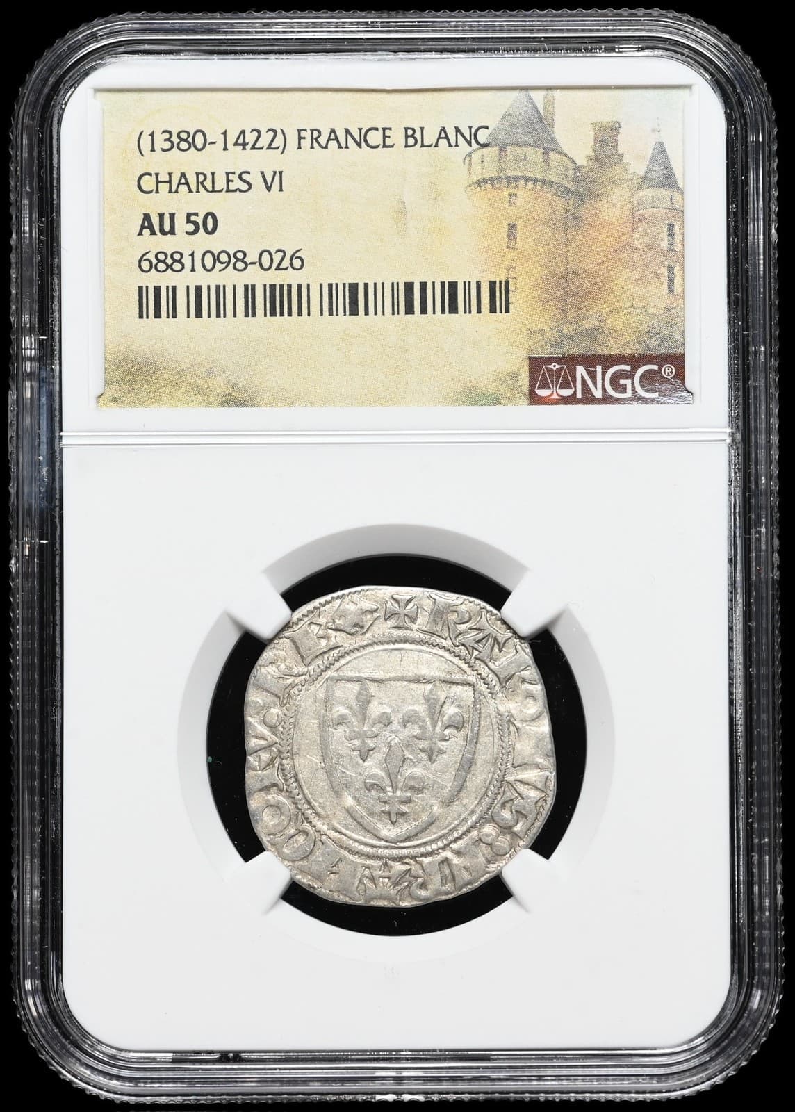 MEDIEVAL FRANCE. Charles VI, 1380-1422. Silver Blanc Guenar, NGC AU50 3