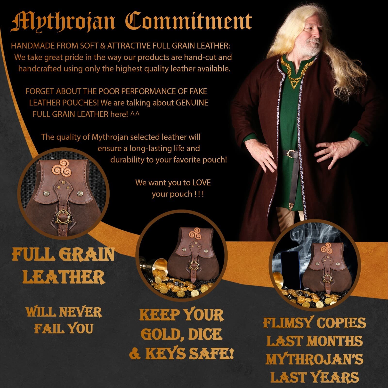 Medieval Stalwart Warrior Leather Pouch With Celtic Spiral Made in Spain Brown 2