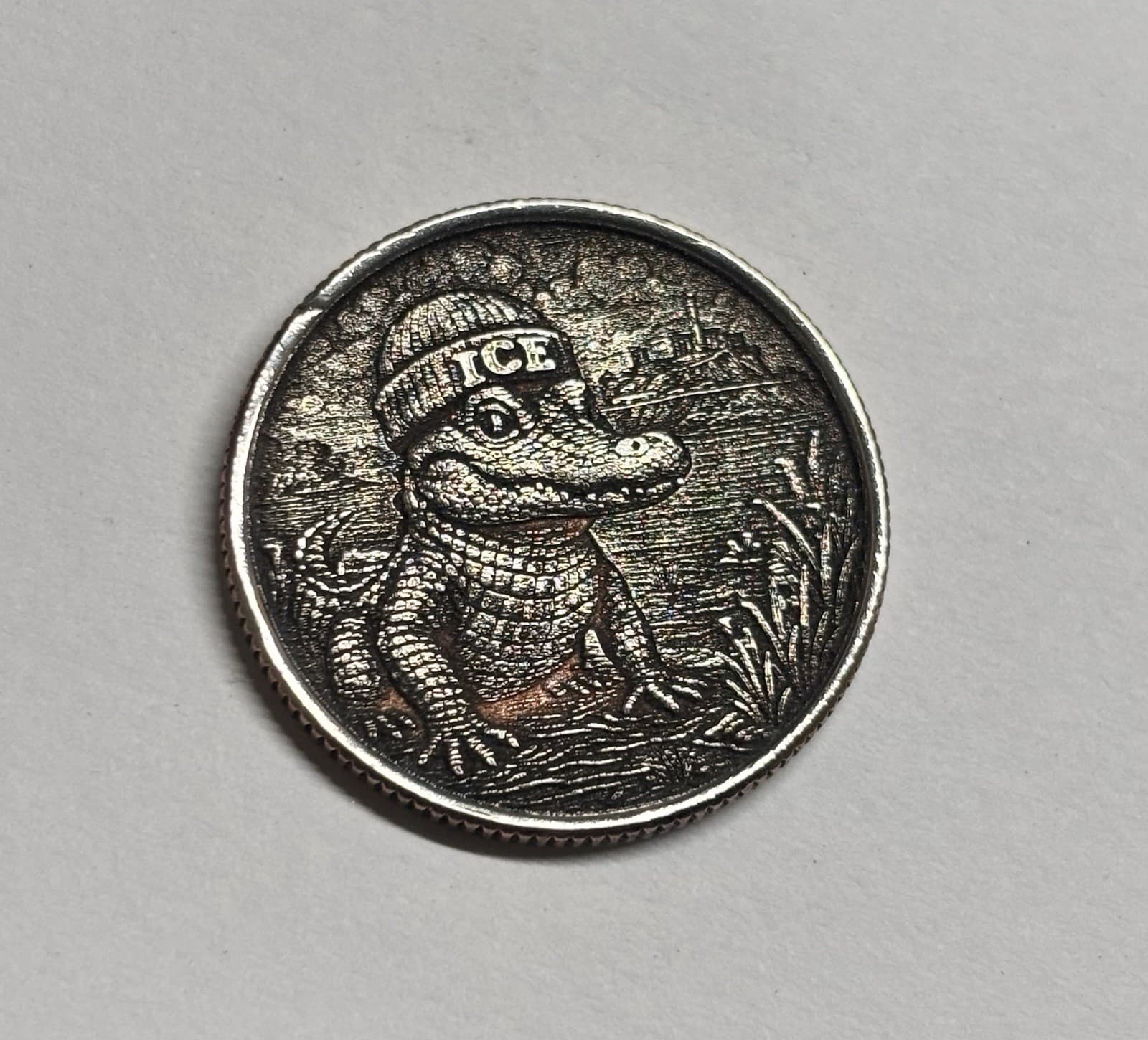 HOBO Nickel Folk Art Love Token Engraved Coin Alligator Alcatraz Deep Engraving