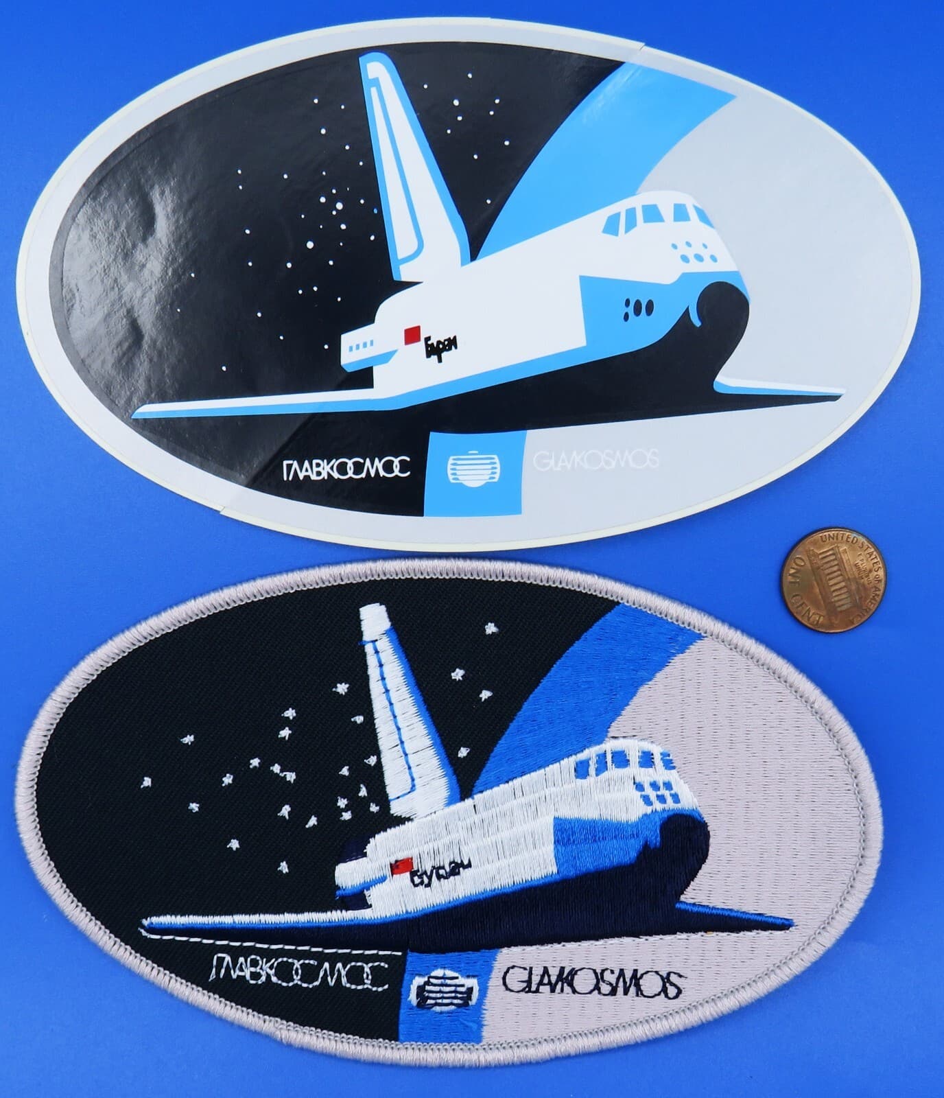 Buran space plane '89 vtg Soviet mission PATCH & STICKER Glavkosmos shuttle NASA