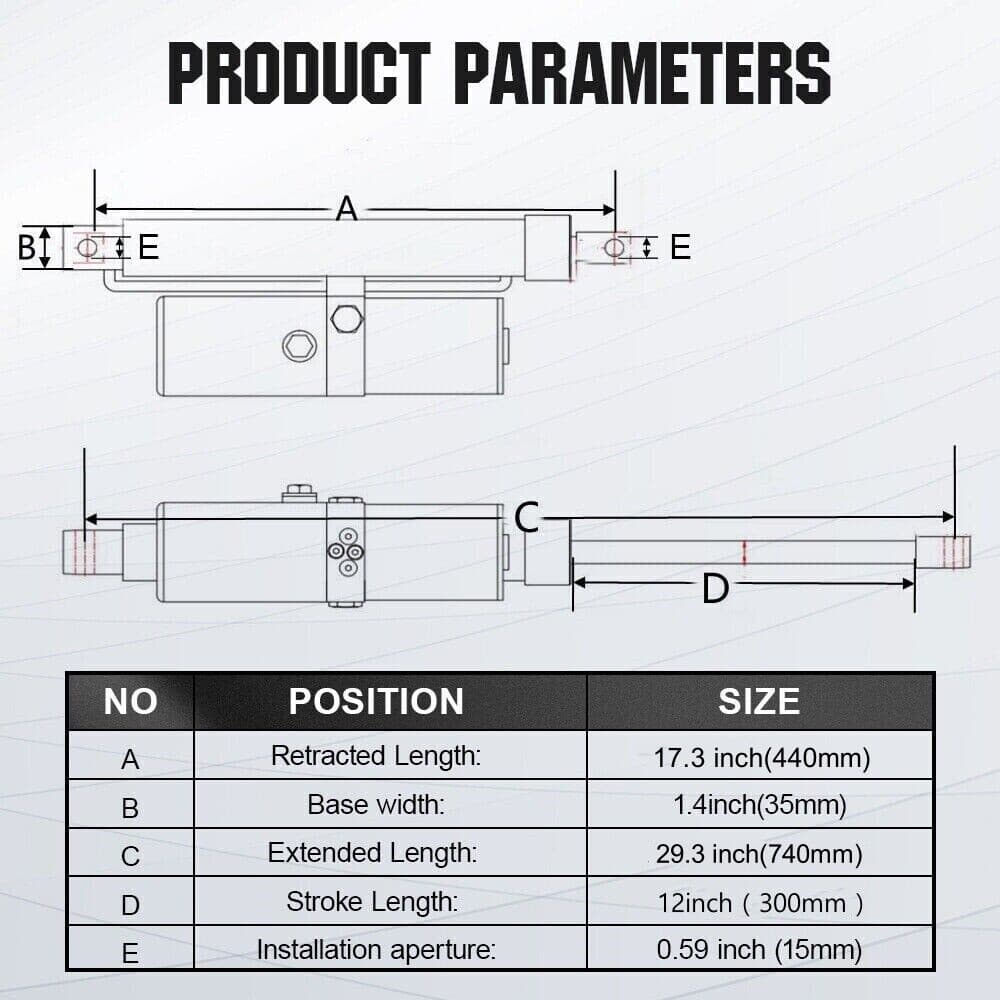 DC 12V Hydraulic Linear Actuator 12" Stroke Length 1700lbs Linear Actuators 3