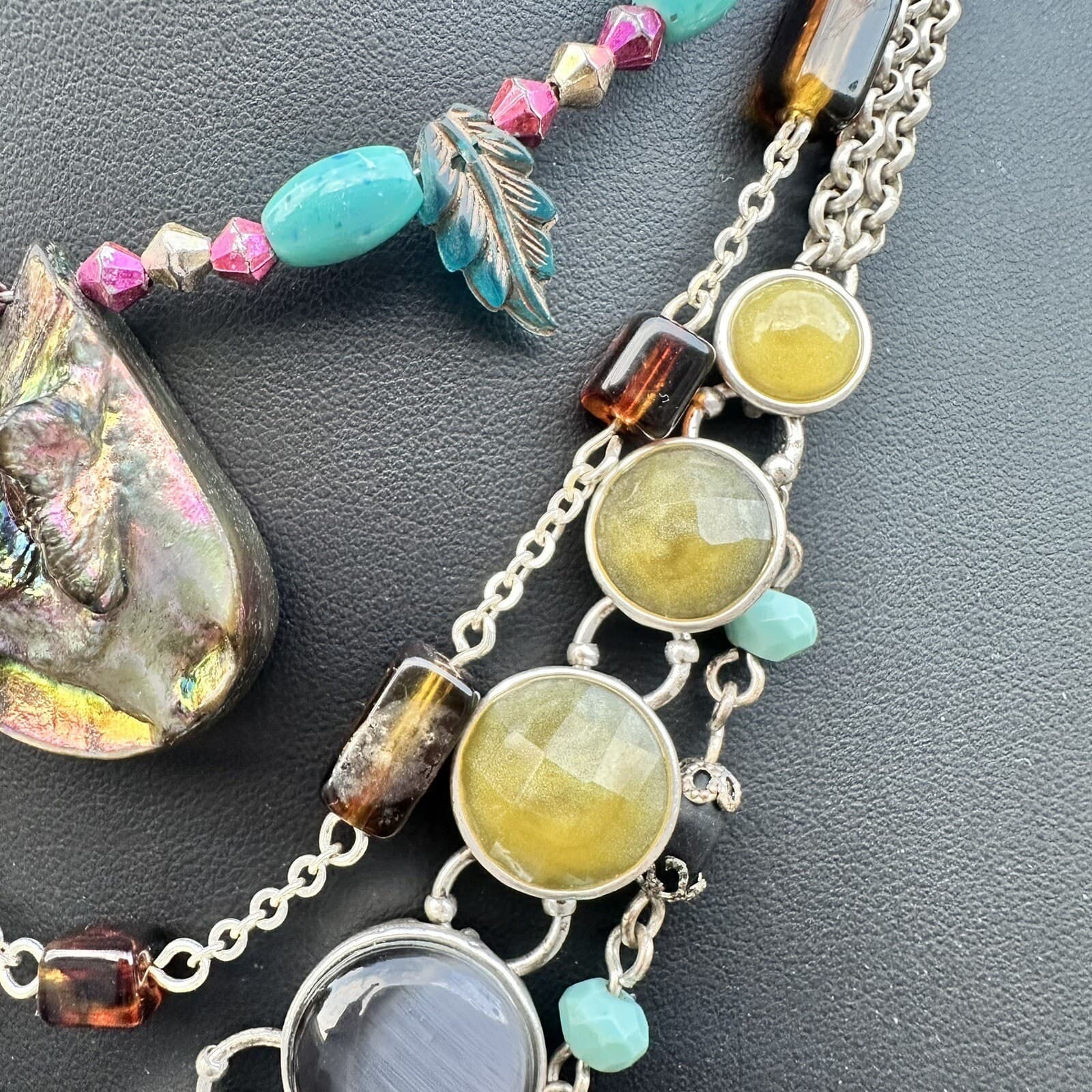 Moonstone Shell Abalone Turquoise Layered Necklace Set Jewelry Lot Festival  4