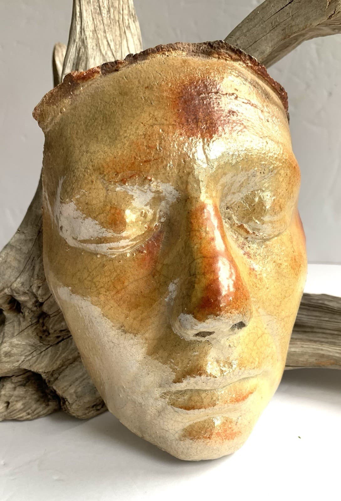 Genuine Plaster Female Death Mask Sculpture Serene Sunset Colored Oddity Art