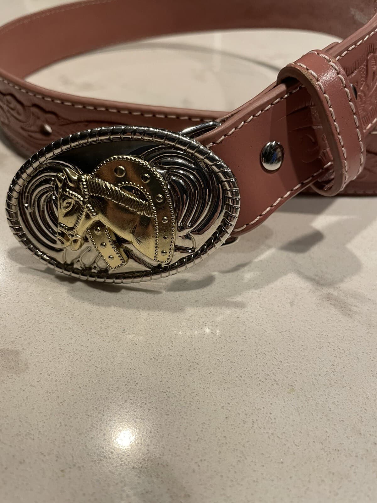 Nocona Pink Tooled Leather Belt Equestrian Girl's Western - Size 24 NWOT 2