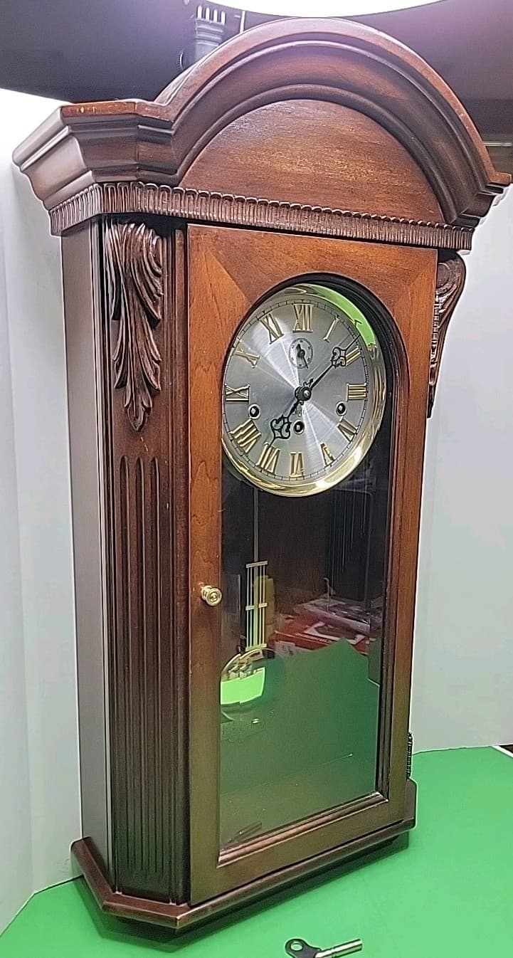 Sligh Regulator Style Wall Clock - 29.5" x 16.5" With Wind Key - Clean. 2