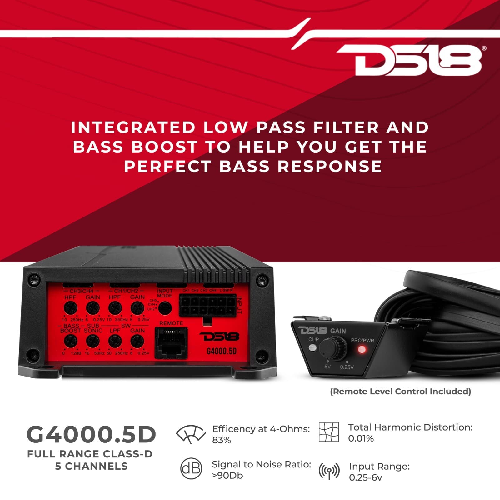 DS18 G4000.5D Car Audio Amplifier 5-Channel 4000 Watts GEN-X Class D Full-Range 3