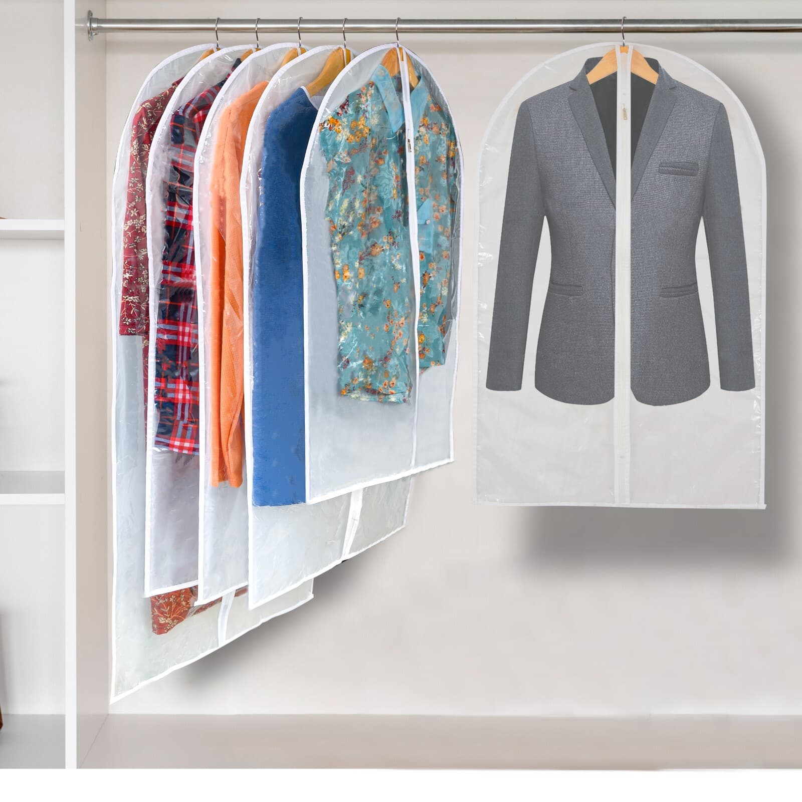 Clear Garment Bag Suit Bags Closet Storage Dust Cover with Zipper for Clothes 4