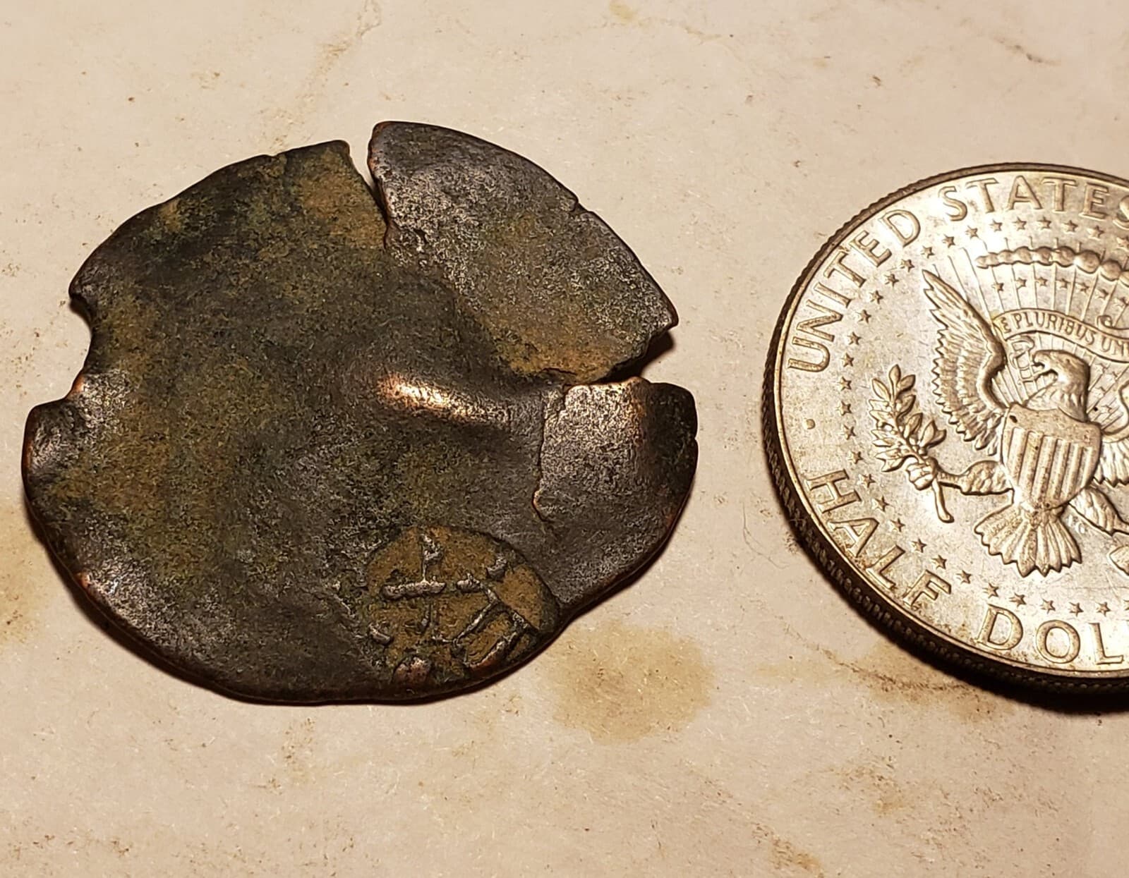 Large 32 x 34mm 1641 SPANISH 12 MARAVEDIS Pirate Coin WAFER-THIN Copper Cob HUGE 2