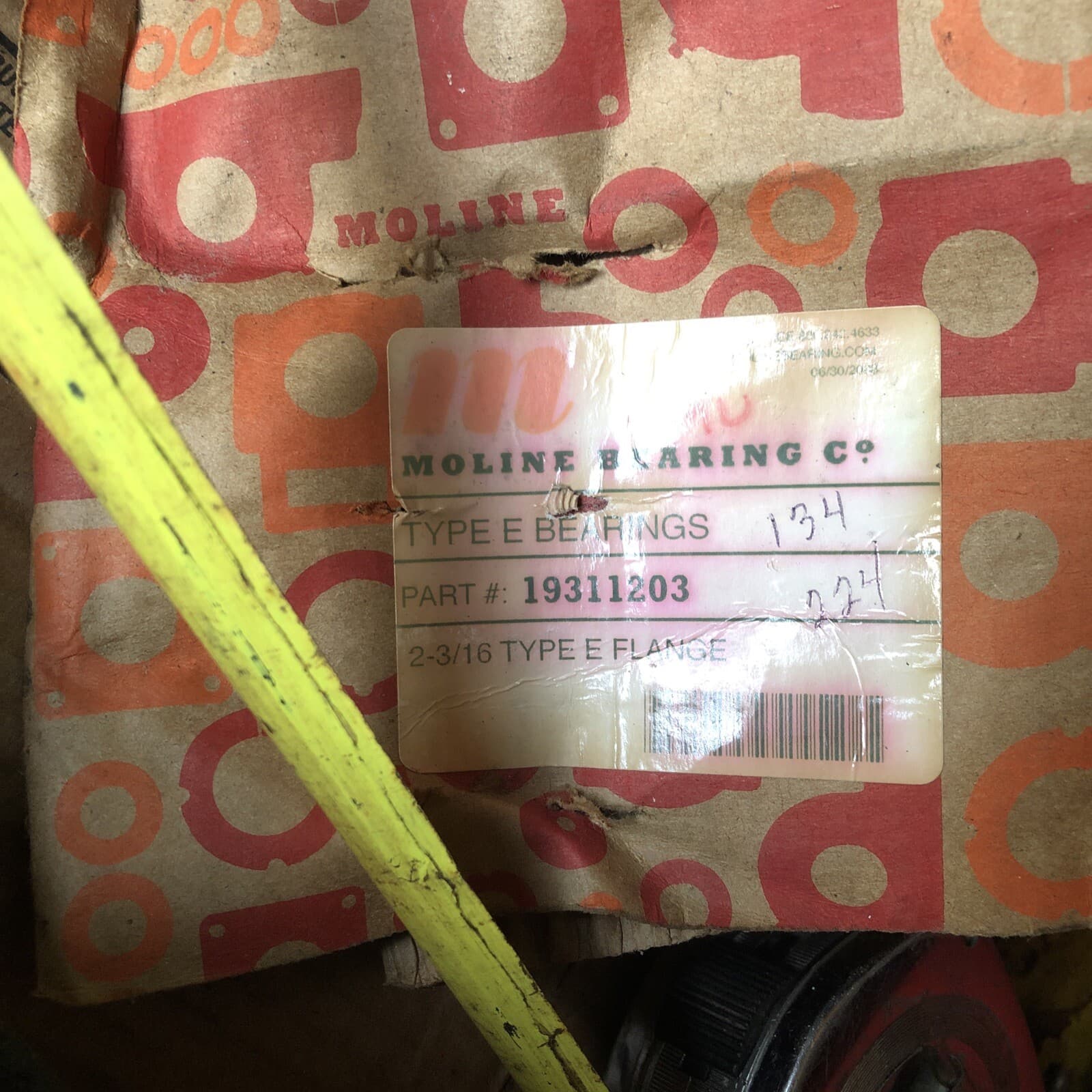 19311203 MOLINE BEARING 2-3/16 TYPE E 4-BOLT FLANGE TIMKEN BEARING RUST UNUSED 4