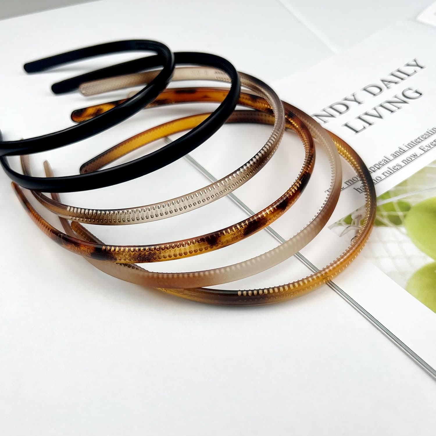 6-Pack Multi-Color Plastic Skinny Headbands with Teeth Comb for Women and Girls 5