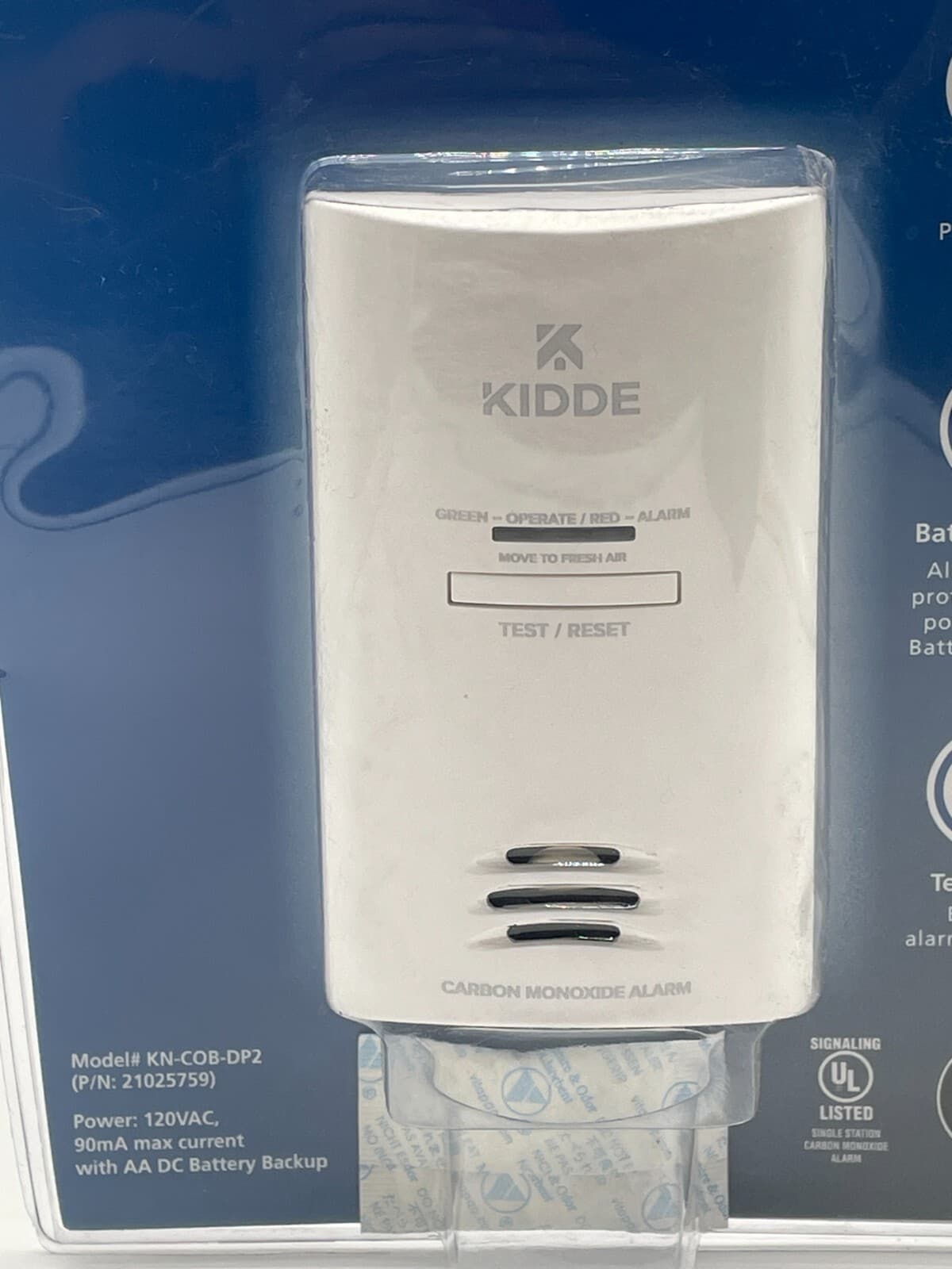 Kidde Carbon Monoxide Alarm KN-COB-DP2 Plug-In w/ Battery Backup & Test Button 2