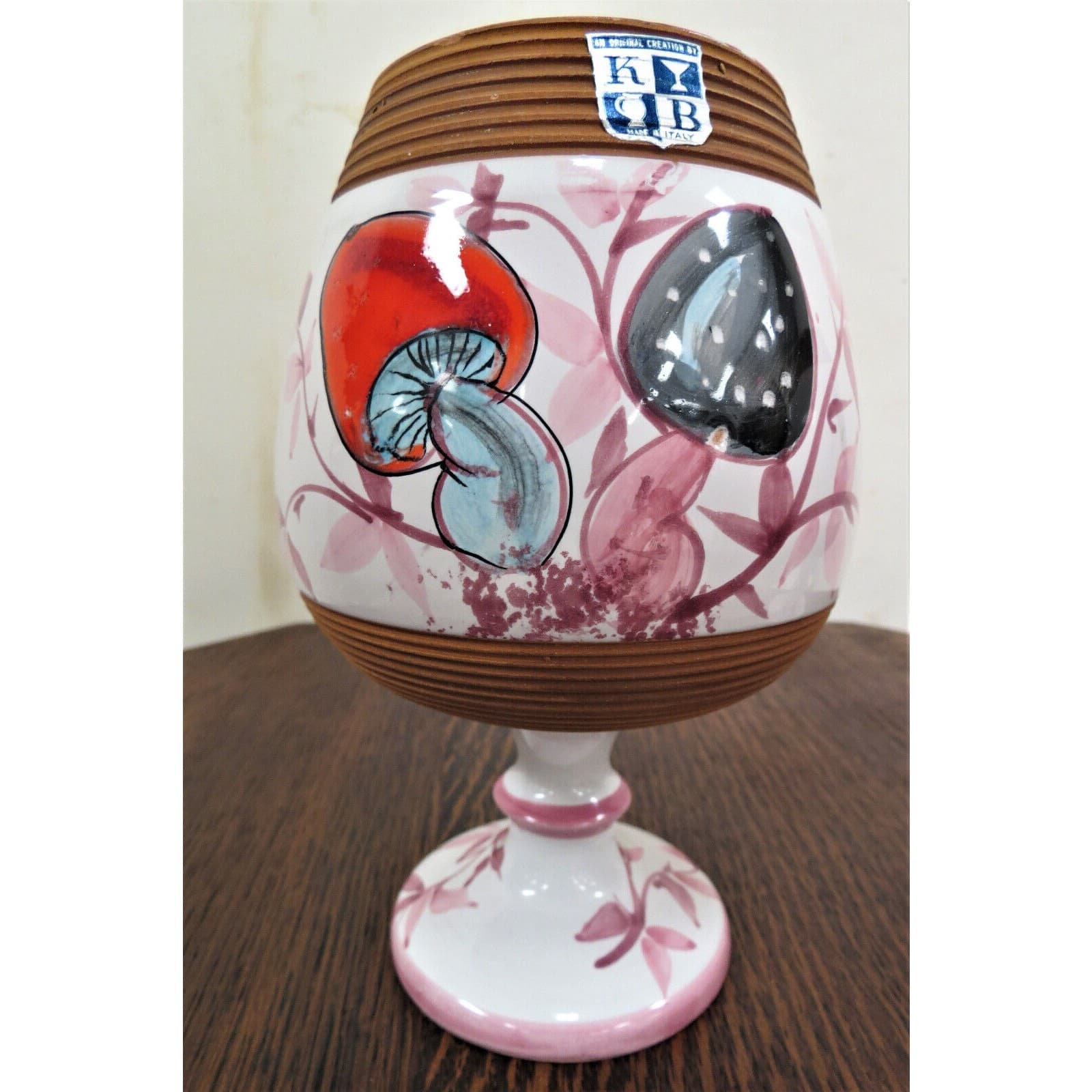 KBNY Italian Mushroom Vases - Two Large Goblets Hand Painted Italy 5