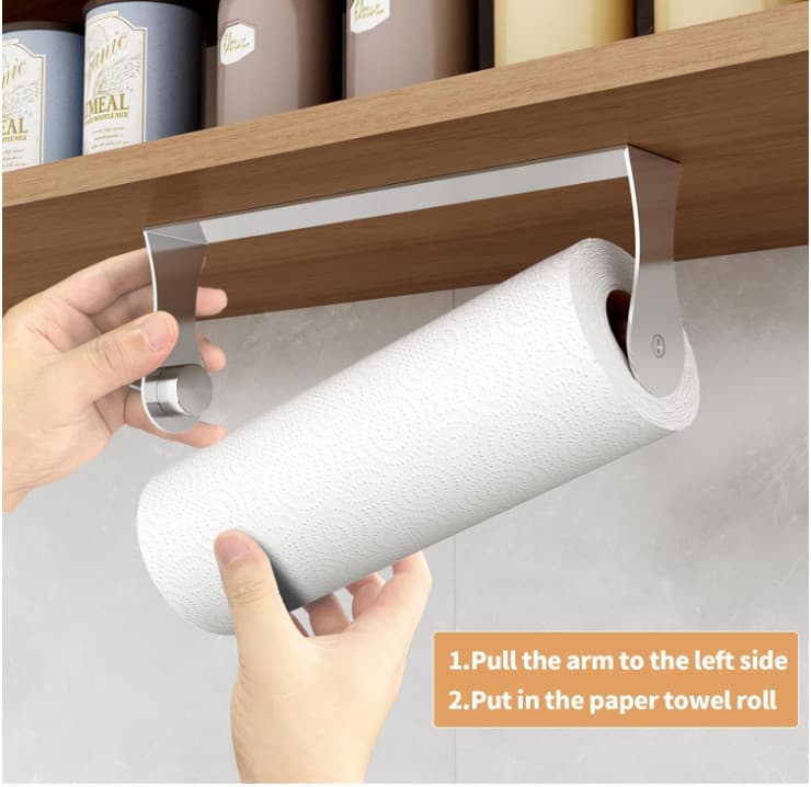 Paper Towel Holder under Cabinet, Silver Paper Towel Holder Wall Mount, Stainles 3