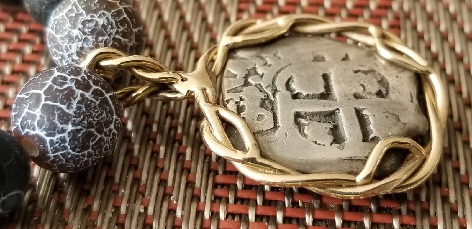 Spanish Colonial Pirate Shipwreck 2 Reales Silver Cob Coin 14K Pendant Necklace 6