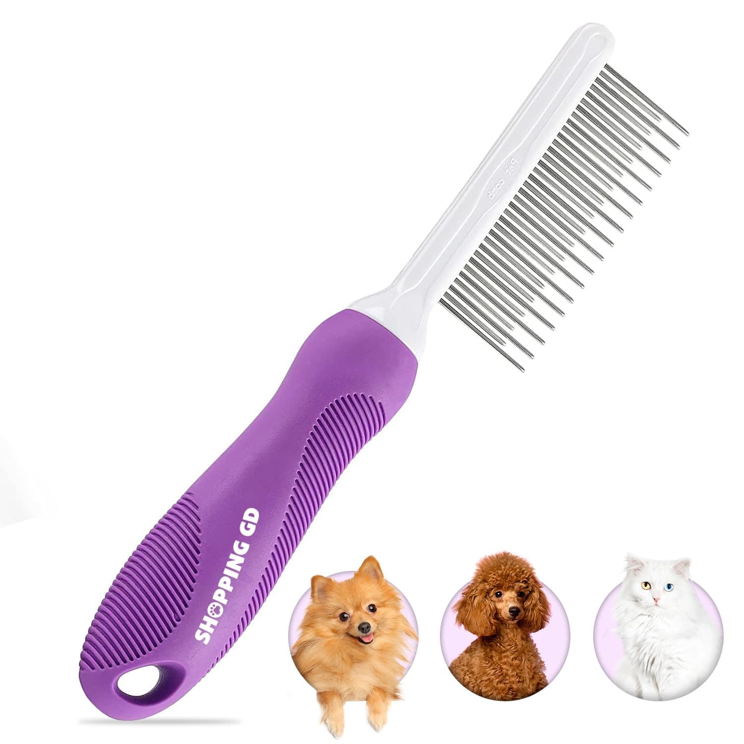 Detangling Pet Comb for Dogs & Cats with Long & Short Stainless Steel Metal Teet