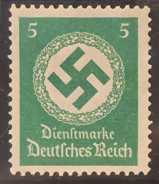 Third Reich WWII Nazi German Swastika NSDAP Stamp w Hard Slab Case 5Pfg Mi# 168 2