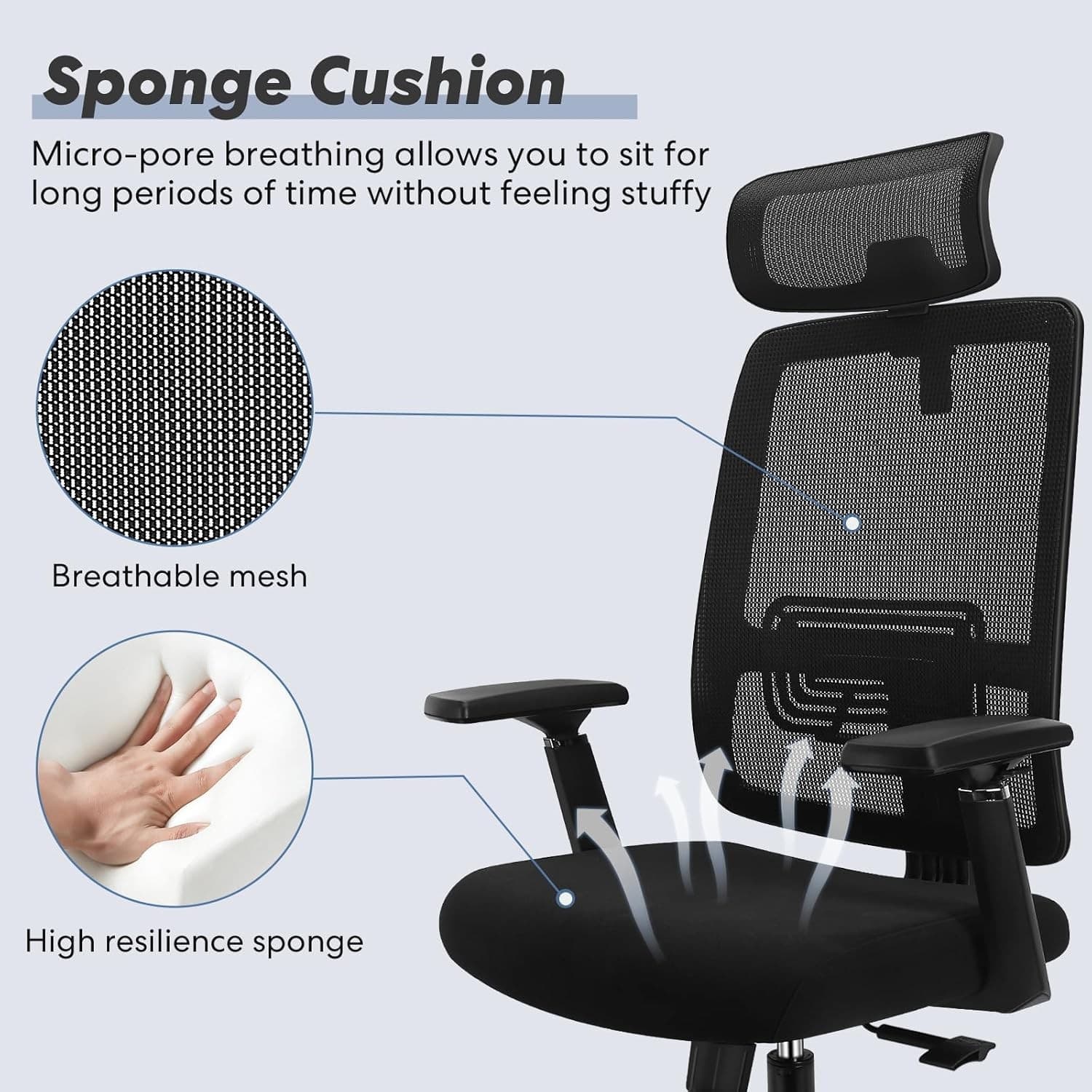 Ergonomic Office Chair with Adjustable Lumbar Support, Mesh Back & Headrest 5