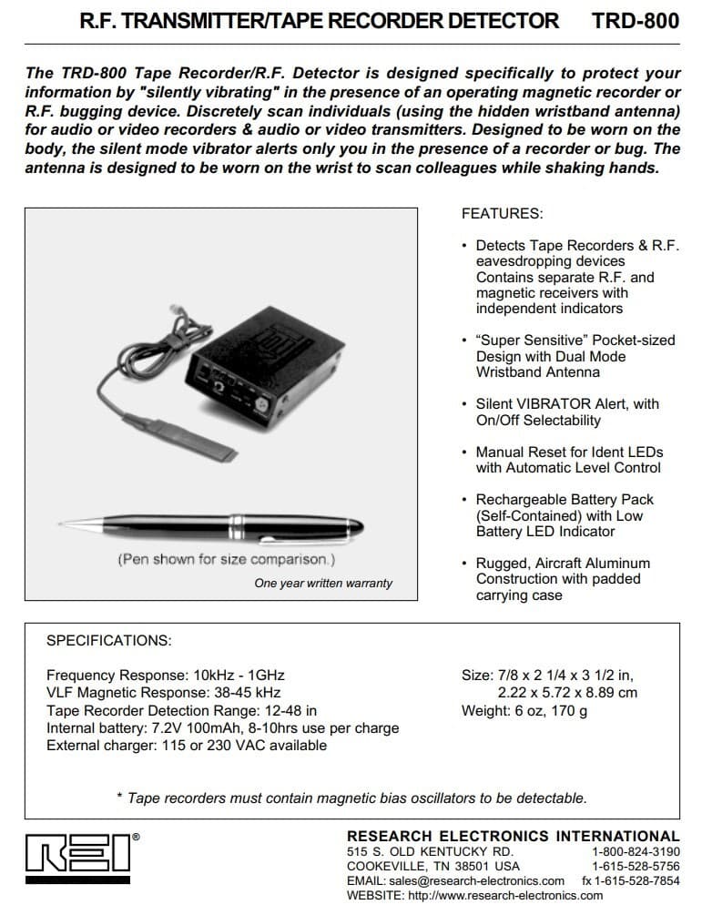 REI TDR-800 Bug Detector RF Detector TTRD Pocket detector spy tool spy rig cool 4