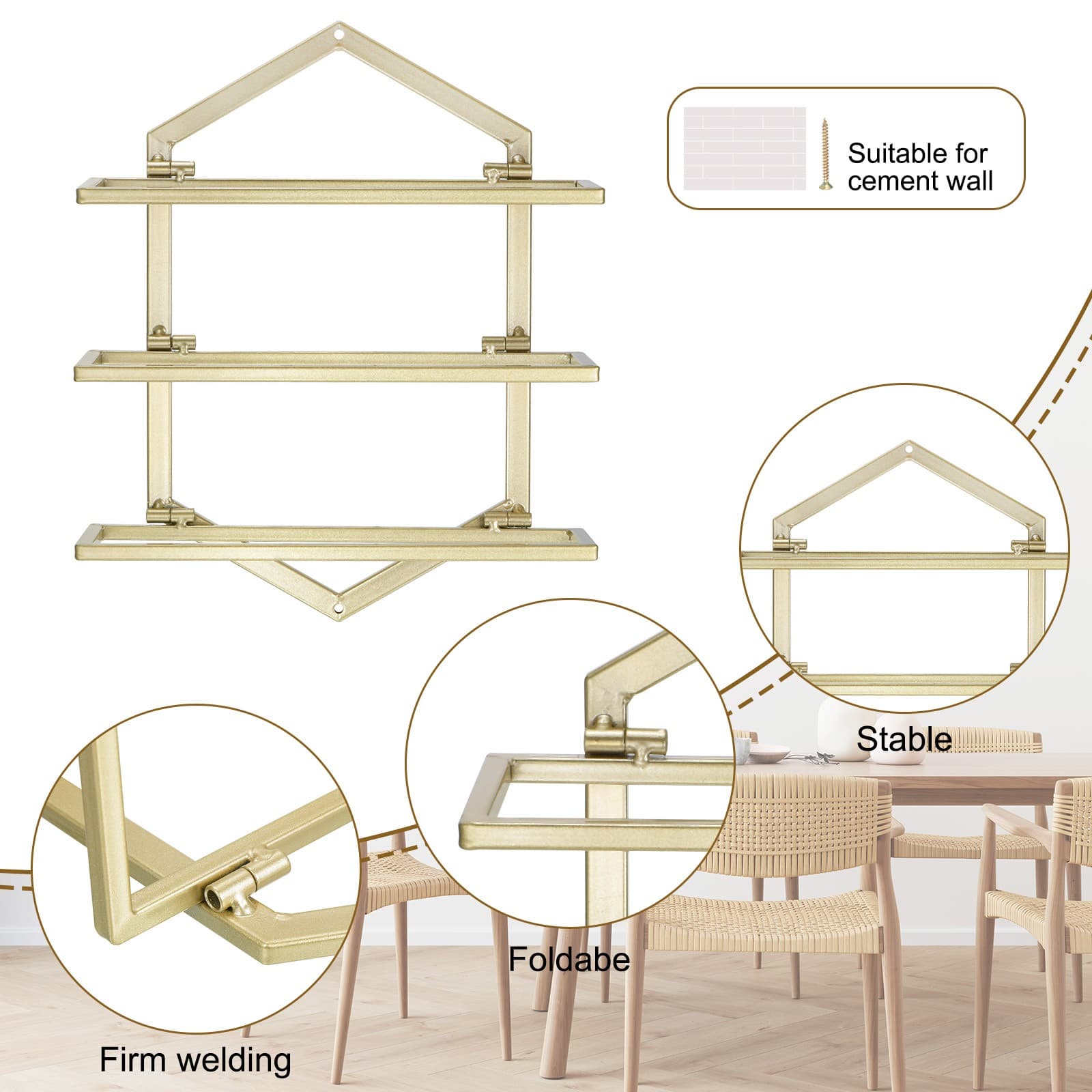 Wall Mounted Wine Rack Metal Hanging Wine Bottle Holder Holds 3 Bottles Gold 3