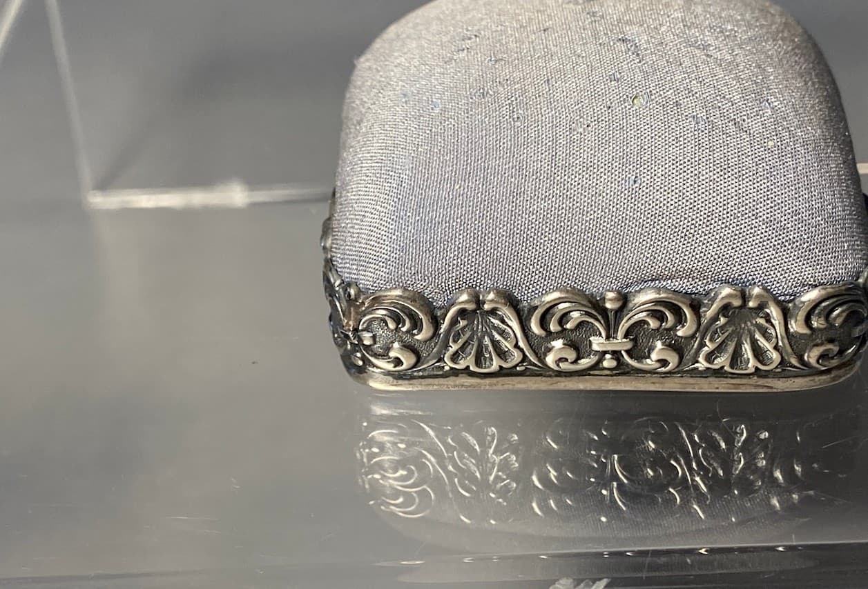 Antique Schiebler Sterling Silver Silk Pin Cushion  Sewing Tools Pincushion 4