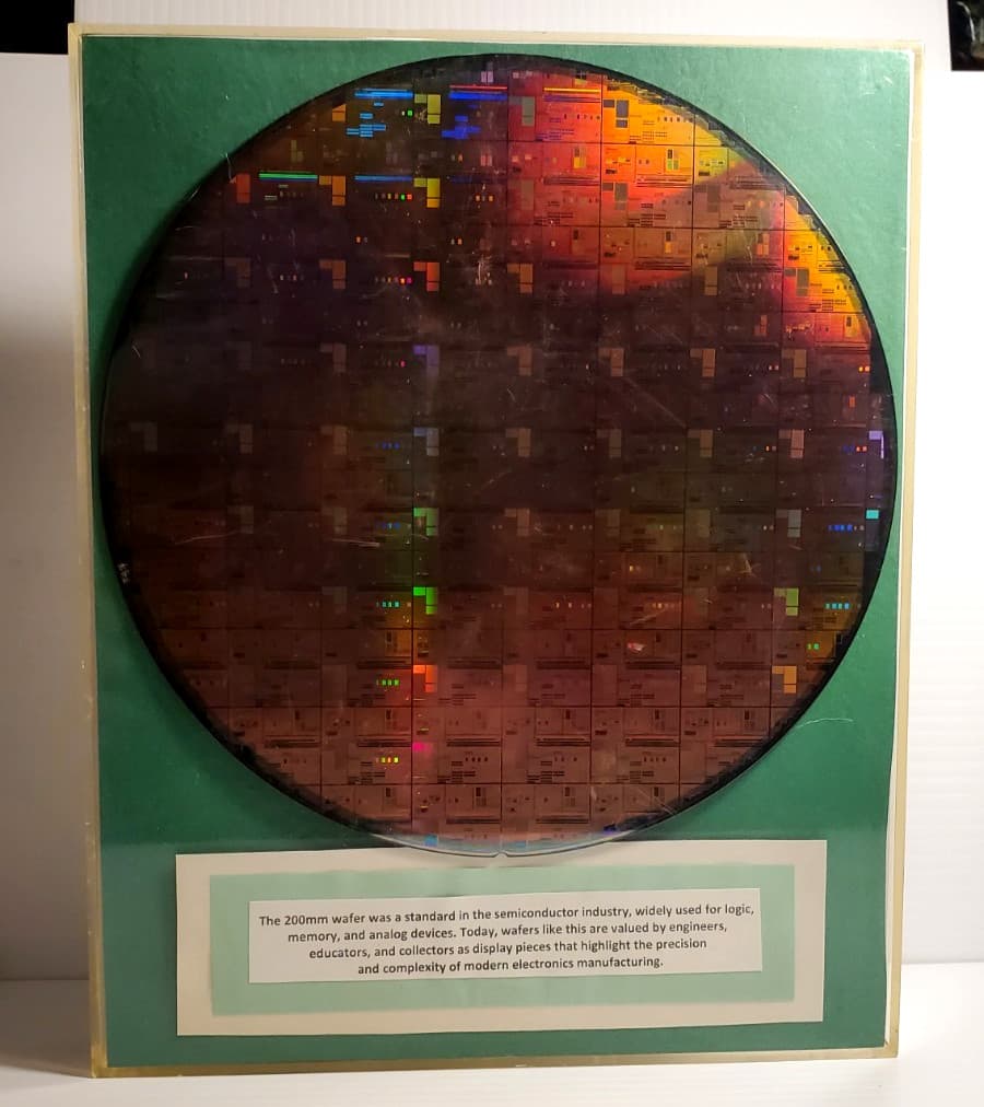 VTG Early 2000s 8" Silicon Semiconductor Wafer Integrated Circuit Chips in Frame