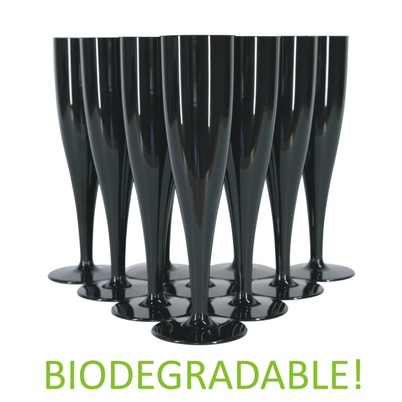 100 x Black Prosecco Flutes 175ml Champagne Glasses Biodegradable Plastic Pack 4