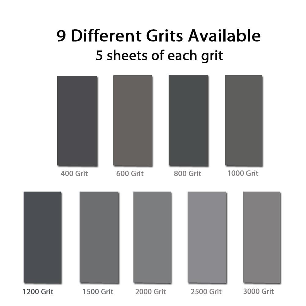 45Pcs Wet Dry Sandpaper, 400/600/ 800/1000/ 1200/1500/ 9*3.6inch, grey  2