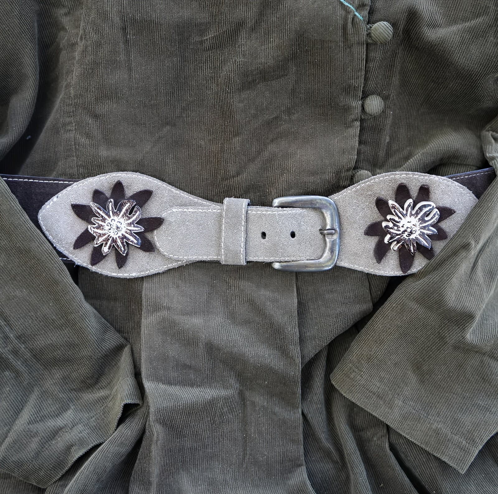 Vintage Olive Dirndl with Belt Oktoberfest Bavarian Tyrol Dress Size L 14 EU 44 3